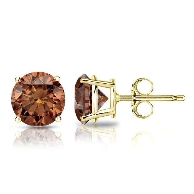 925 Sterling Silver Lab Created  Diamond Stud Earring 14k Yellow Gold Plated
