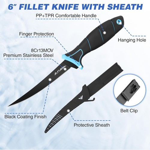 FLISSA 4PC Fish Fillet Set 6" Knife Cleaning Mat 24"*13" Non-Slip Fish Fillet US - Picture 4 of 9