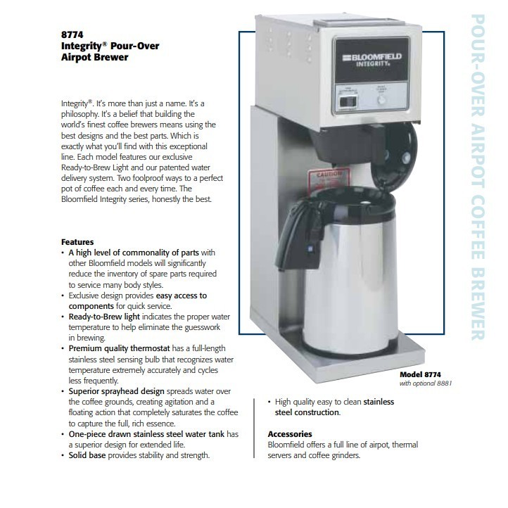 Bloomfield 8774-A Integrity Air Pot Manual Fill Brewer 120V 