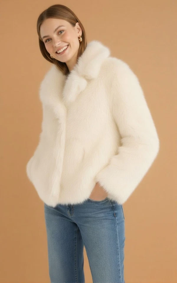 NEW Scoop Women's "Mob Wife Aesthetic" Faux Fur Jacket White Oversized XL - Image 3 of 4