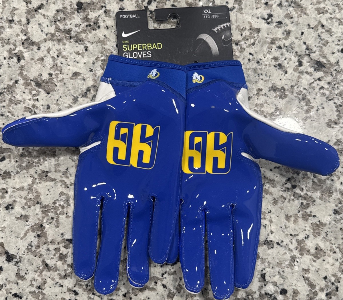 Aaron Donald LA Rams Nike PE Superbad Football Gloves Blue Size
