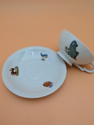  Haas & Czjzek Chodau Kindertasse Frosch Porzellan Böhmen Vintage Gedeck 60er