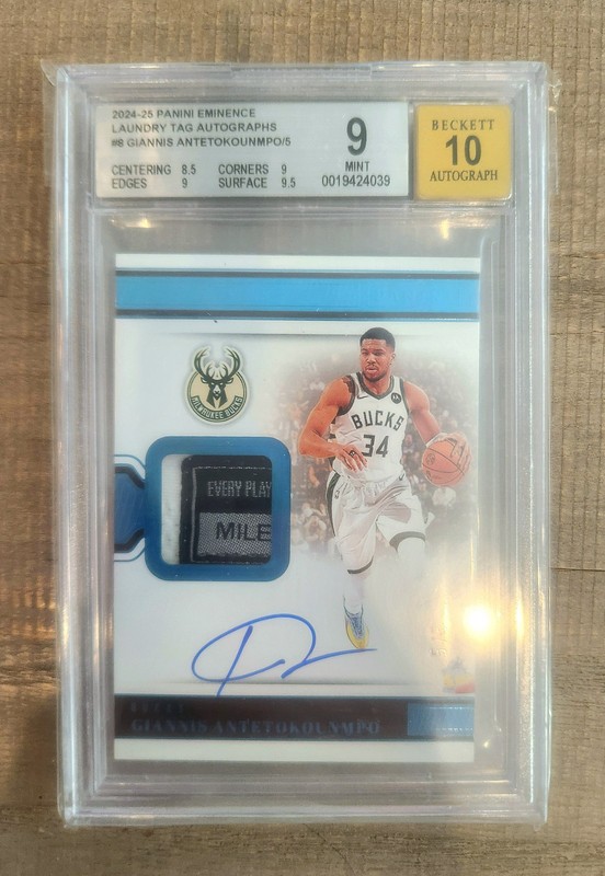 Giannis Antetokounmpo 2024 Panini Eminence Laundry Tag Patch Auto /5 BOOKEND 1/1