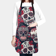 Floral Sugar Skull Waterproof Apron With 2 Pockets Kitchen Chef Bib For Men W...