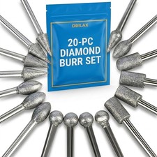 Diamond Burr Bits 20 Pc 120 Grit 1/8 Shank Rotary Tool Grinding Engraving Stone