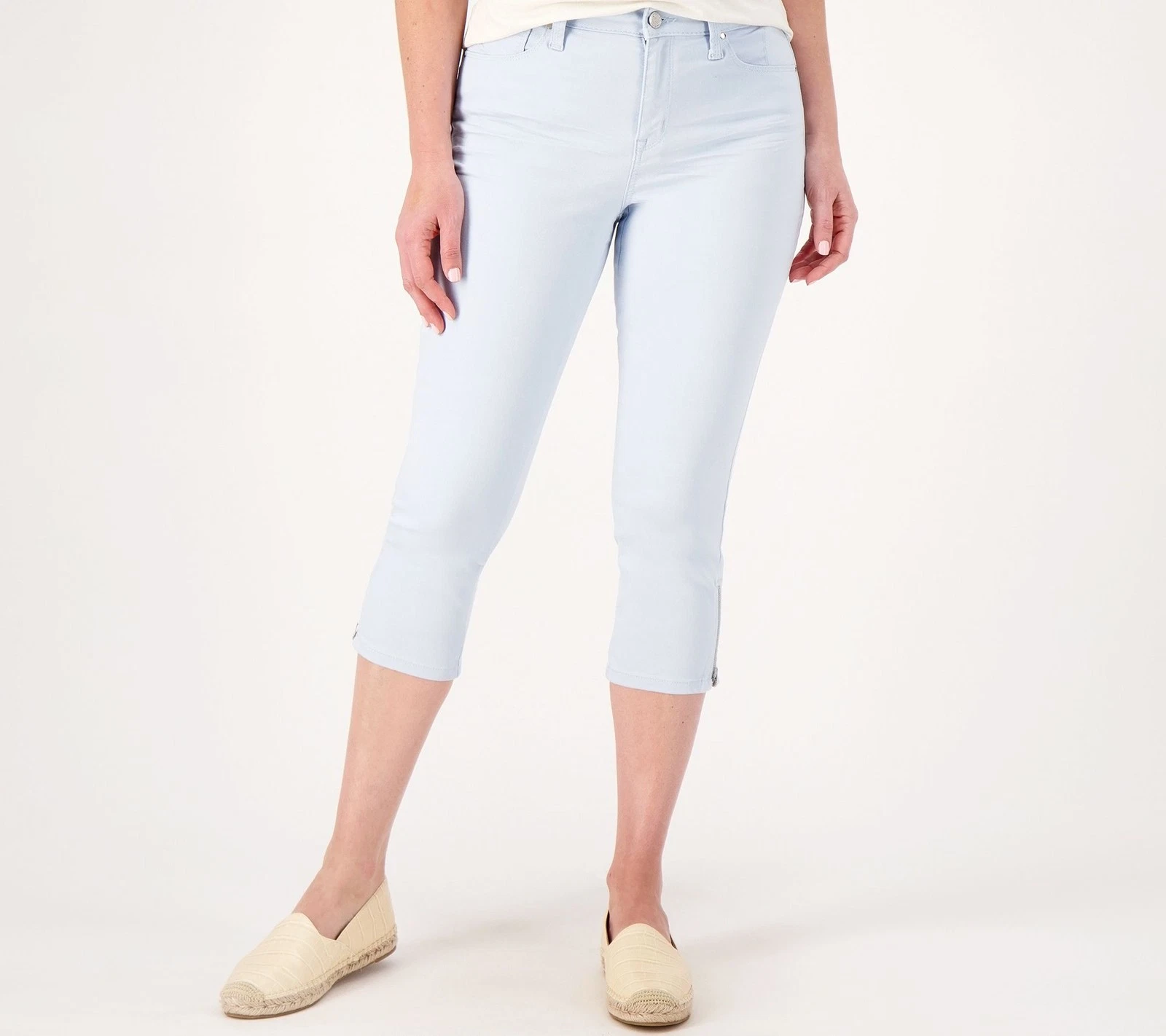 Laurie Felt Tall Wave Denim 5-Pocket Capri with Zipper Detail Sky Blue 18 New