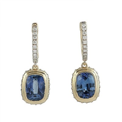 14K Yellow Gold Sapphire Diamond Drop Earrings Luxury Fine Jewelry For Women