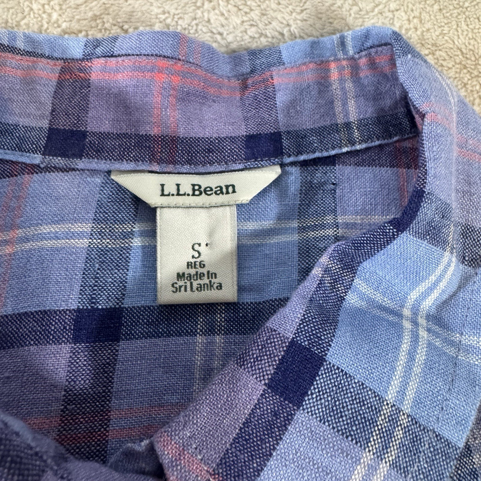 LL Bean Women’s Linen Plaid Button Down L/S Shirt, Small