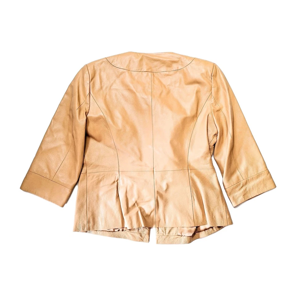 NOVA Jaqueta de Couro Genuíno Terry Lewis Feminina Tamanho XS Manga 3/4 Bronzeada/Dourada - Imagem 3 de 3