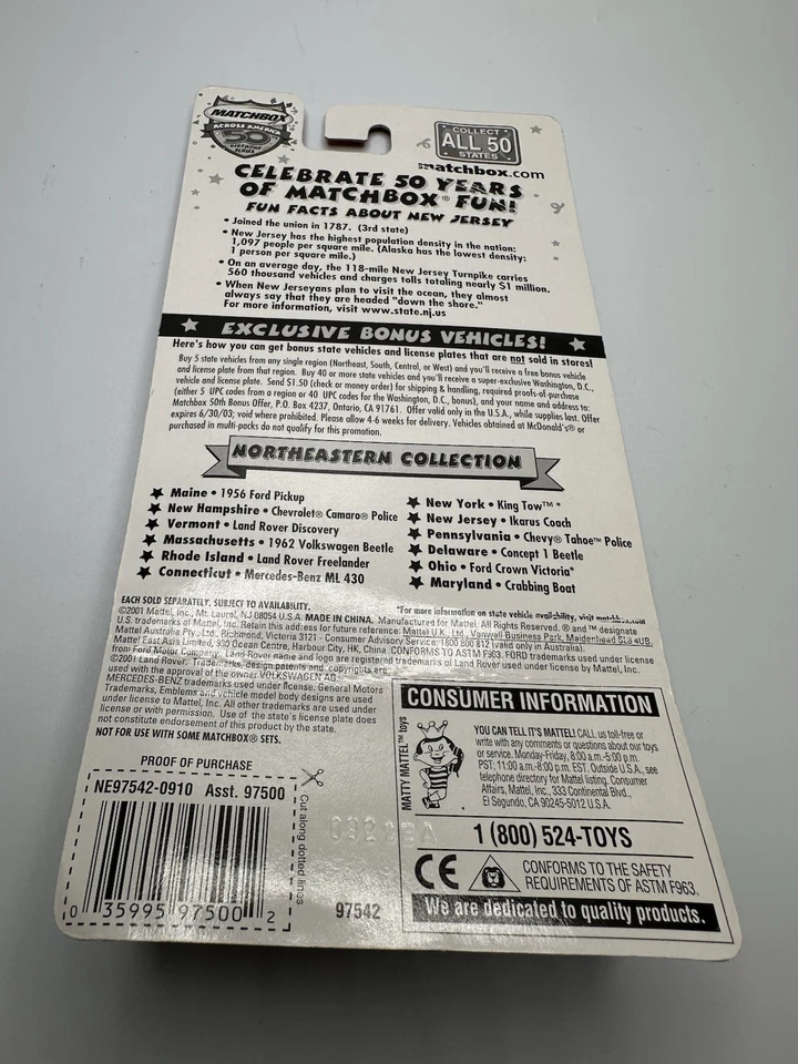 Matchbox Across America 50th Birthday Series NEW JERSEY Ikarus Coach Bus - #003 - Image 4 of 4