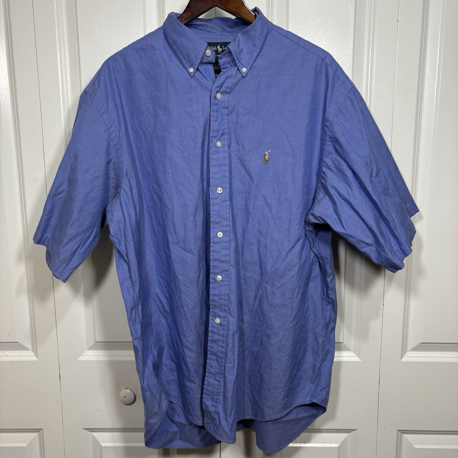 Ralph Lauren camicia manica corta uomo 17 5 36 blu Oxford polo carne pony classica