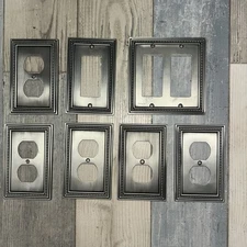 Set Of 7 2002 LHMC Hardware Metal Single Light Switch Plate Cover Silver Grey