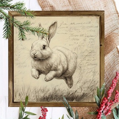 Easter Bunny Vintage Sketch Wooden Plaque Handwritten Note Farmhouse Wall Decor