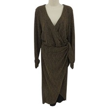 Show Me Your Mumu Women XXL Kimora Wrap Dress Black Metallic Gold Sleeves NEW
