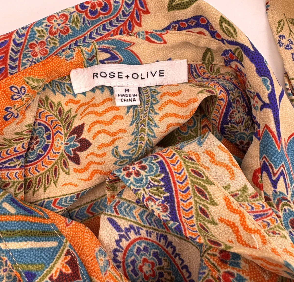 Rose + Olive Blouse Medium Button Down Paisley Pa… - image 6