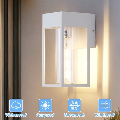 LETRY White Rectangle Outdoor Waterproof Wall Light 10'' E26 Metal Wall Sconce