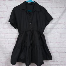Zara Black Tiered Mini Shirt Dress Womens XS Short Sleeve