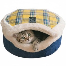 Cat Bed Cave - Enclosed Hideaway with Detachable Lid & Mat for Kitten (Yellow)