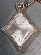 SAXONY SWISS LADY'S PENDANT WATCH  24" CHAIN, MANUAL WIND, RUNNING WELL, MINTY