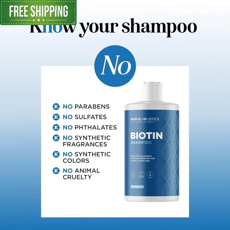 Xampu de alecrim e biotina para queda de cabelo - Vegano 16 fl oz (pacote com 1) - Imagem 3 de 4