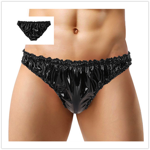 Para hombre de cuero Wet Look Sexy Ropa intima volantes ingerie T-Back  Calzoncillos Ropa Interior | eBay
