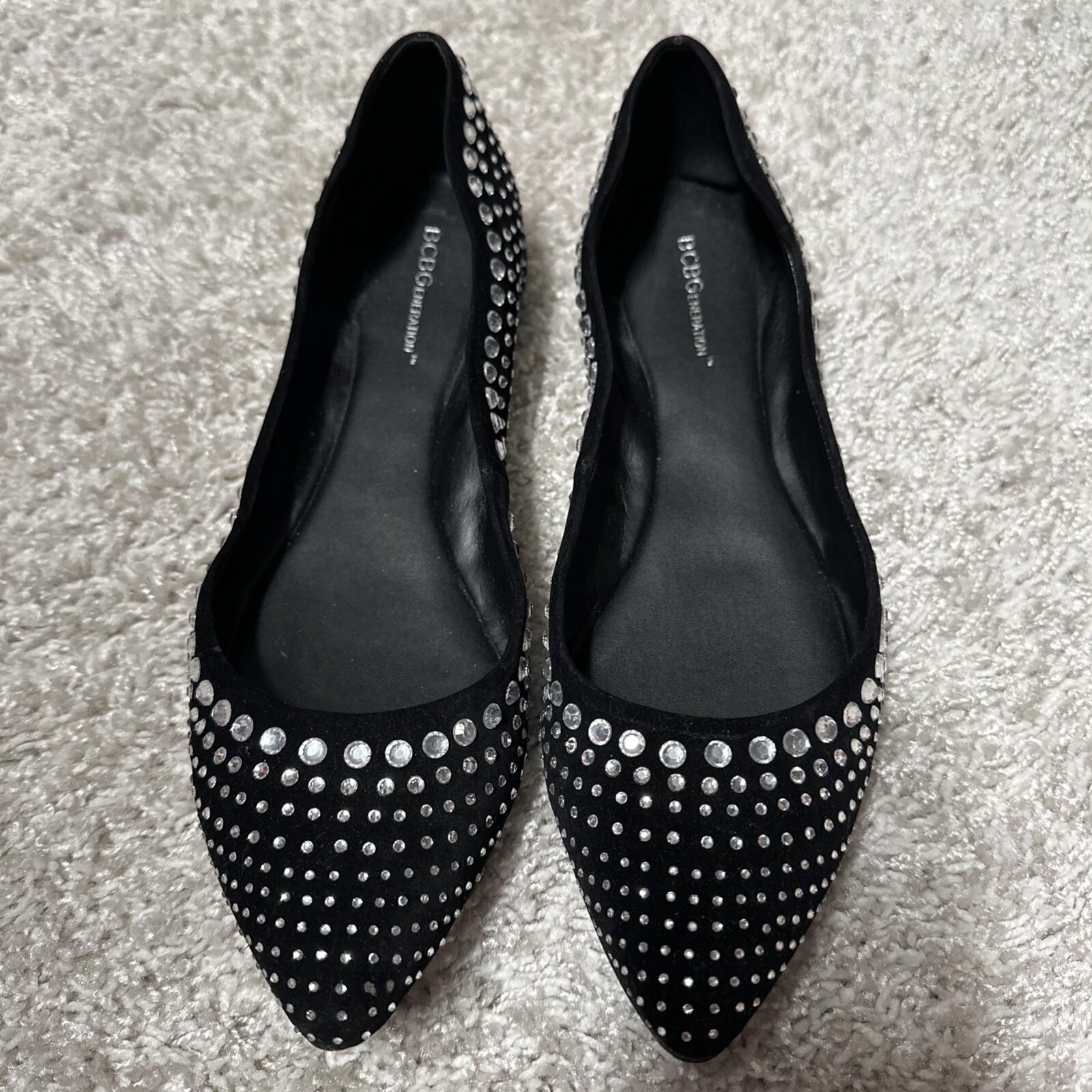BCBGeneration Black Rhinestone Studded Flats 10M - image 2