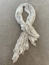Floral Scarf White Cream Tan Flowers Leaves Women’s