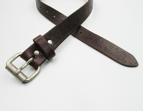Jag Womens Sz XS Dark Brown Embossed Leather Brand Spell-Out Vintage Waist Belt - Picture 3 of 9