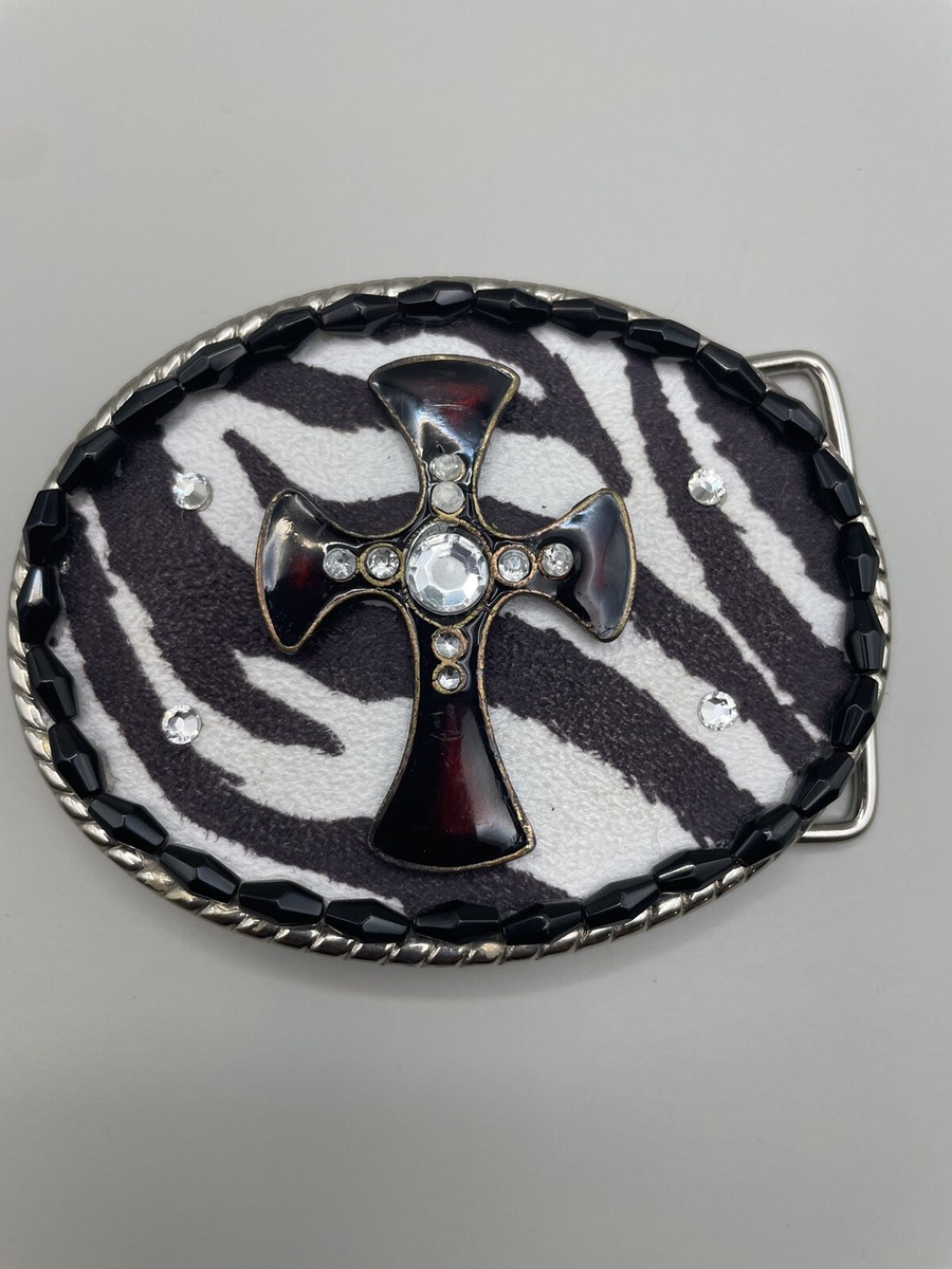 T\'s Buckin\' Buckles Western Cross Belt Buckle Handcrafted USA Beaded Rhinestone NEW ~ SILVERTONE WESTERN RHINESTONE CROSS BELT BUCKLE ~ NEW  main image 2