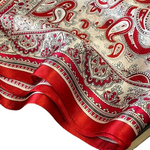 100% Silk Scarf Women Vintage Red Paisley Kerchief Square Bandana Wrap 68*68cm - Picture 5 of 5