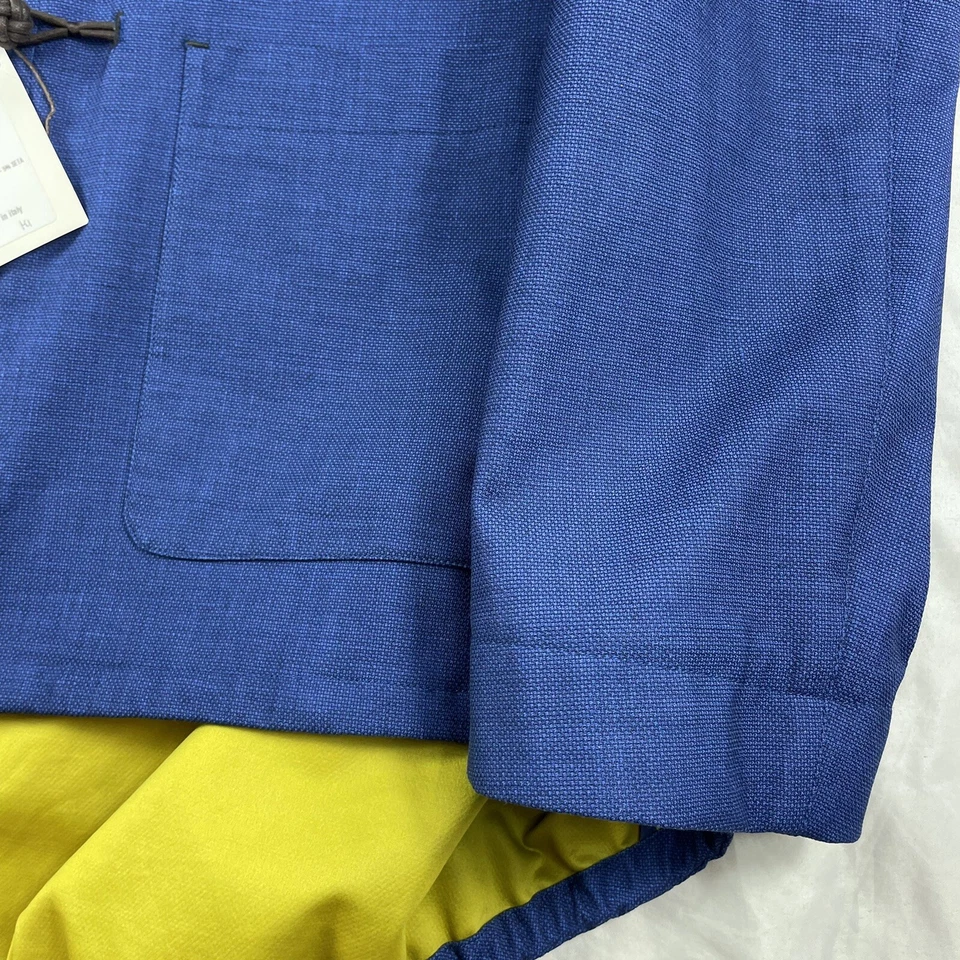 Abrigo Caruso Azul Tejido Lino Lana Seda Palanca Talla Hombre 40R Nuevo con Etiquetas Foto 3 de 4