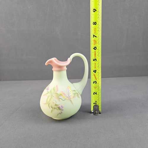 Fenton Cruet Vintage Pitcher Glass Burmese Lotus Mist Hand Painted Butterfly - Picture 11 of 11