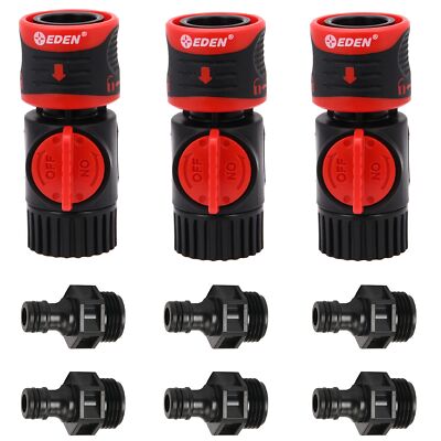 3 Sets Premium Garden Quick Connect Kit with Shutoff Valve Water Stop Feature