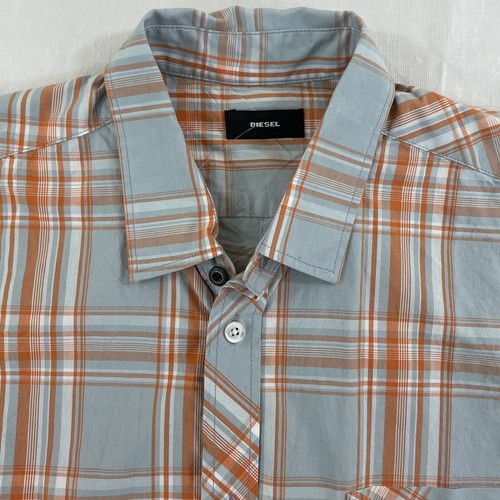 Diesel Prototipi Gray/Orange Plaid Shirt Long Sleeve Button Up Mens Size Small - Picture 4 of 9