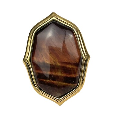 BARSE Tiger Eye Ladies Ring Statement Gold Tone Marrakesh Style Large Sz 11 3/4