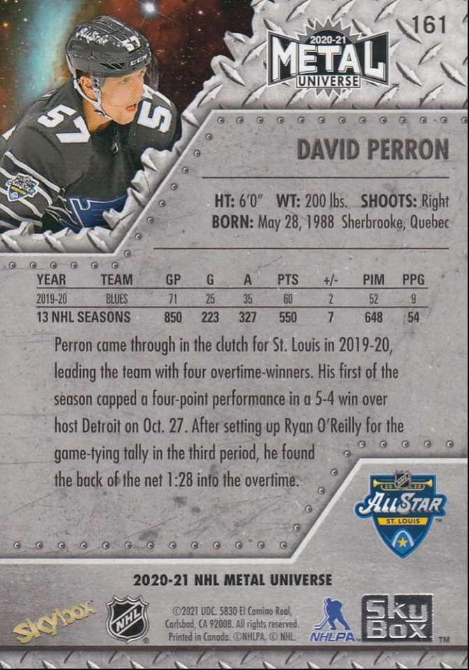 2020-21 Skybox Metal Universe Hockey David Perron SP All-Stars #161 - Image 2 of 2