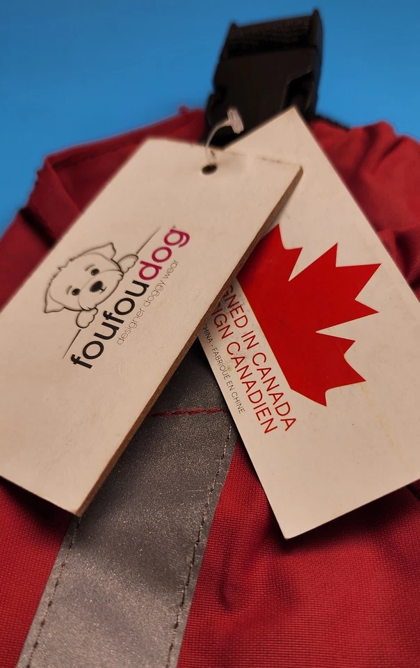 Traje impermeable para perro Foufou - rojo, grande - diseñado en Canadá Foto 4 de 4