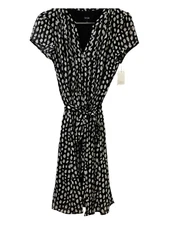 MSK Black & White Polka Dot Dress with Liner Size 8 Short Sleeve Knee Length.NWT