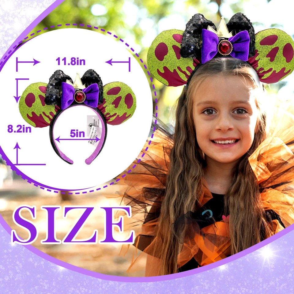 Faixa de cabeça Disney~Parks orelhas de maçã venenosa branca de neve rainha má Mickey orelhas de arco - Imagem 4 de 4