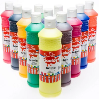 12x BOTTIGLIE 600ml SCOLA ARTMIX READY MIX POSTER VERNICE 12 DIVERSI COLORI ARTIGIANALI