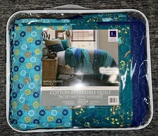 Lush Décor Royal Empire Peacock Reversible Quilt 3 Piece FULL QUEEN Set Blue NWT