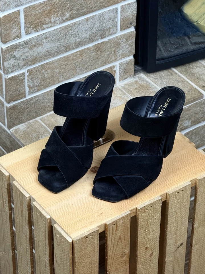 Zapatos mules Saint Laurent para mujer de roble negro de tacón grueso talla US:8,5 EU:38,5 Foto 2 de 4