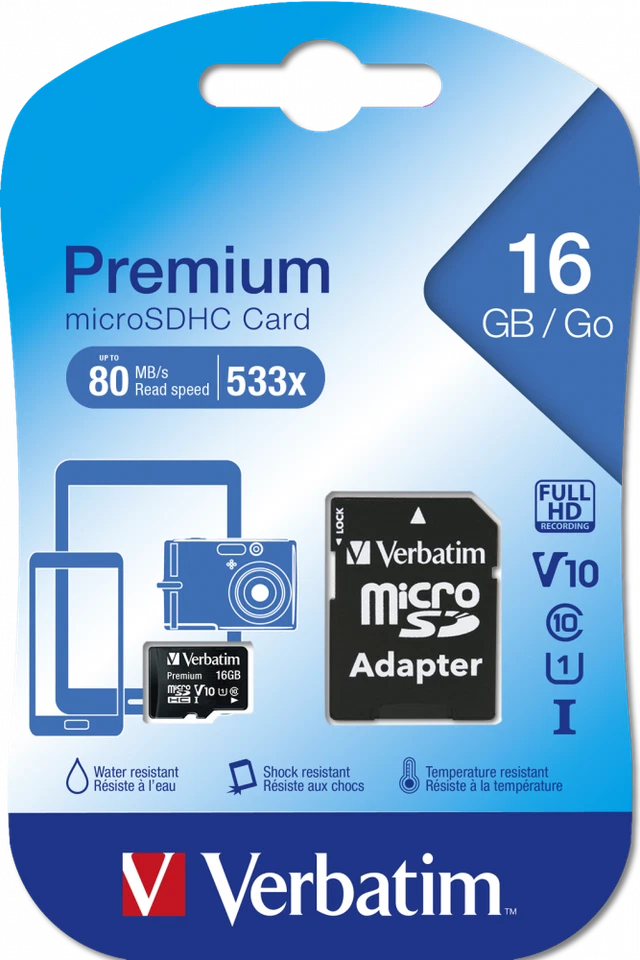 Verbatim MICROSD Premium Classe 10 Carte Mémoire 16GB 32GB 64GB 128GB 256GB - Image 2 of 4