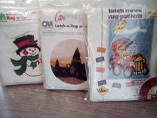 3 Vintage Latch a Rug Lot Pattern  Canvas CM  Valiant Snowman Car Elephant Kit