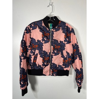 MSGM Pink Navy Floral Baroque Bomber Jacket Quilted Made in Italy Medium