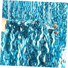 Wavy Tinsel Foil Fringe Curtains Teal Blue Streamers Backdrop for Ocean Themed 