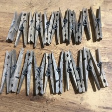 21 Vintage Wooden Clothes Pins Spring Loaded Traditional Wooden Pins Weathered