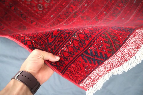 8x11 Red Turkmen Tribal Tegab Area Rug, Handmade Fine Bokhara Rug, Farmhouse Rug - Picture 2 of 13