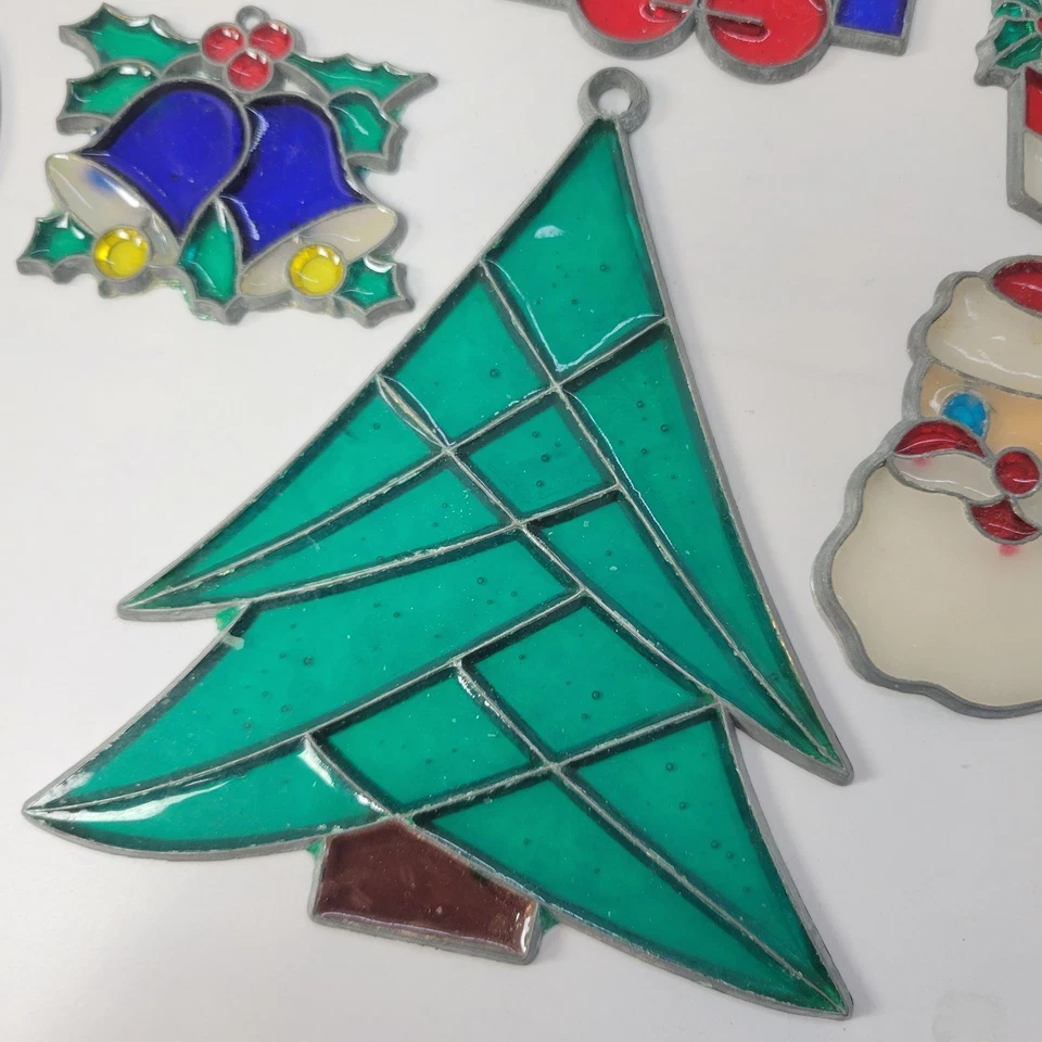 Vintage Stained Glass Christmas Ornaments Set of 23 Assorted Holiday Decorations - Image 2 of 4