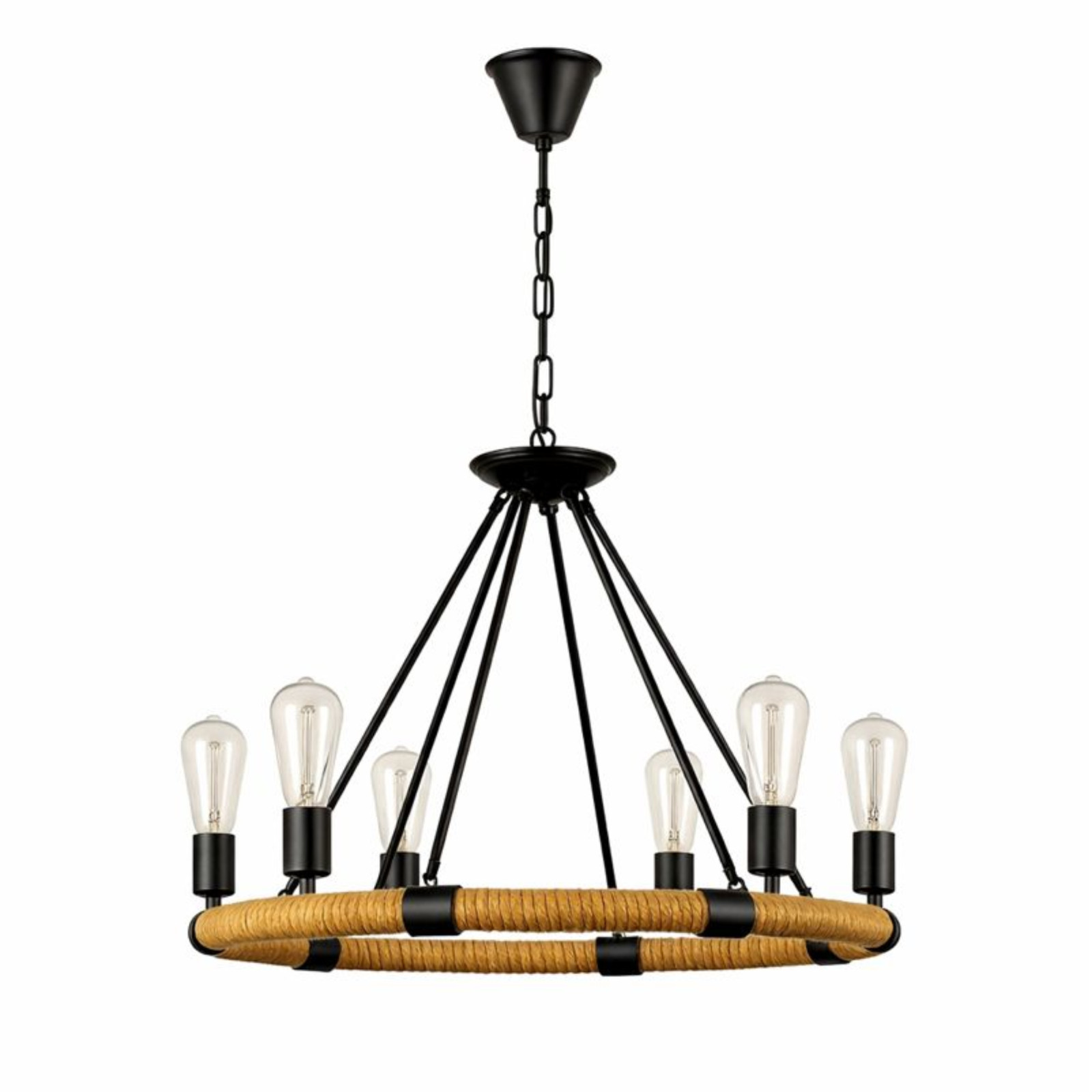 Lampadario Retro' a Sospensione in Corda di Canapa Stile Industriale